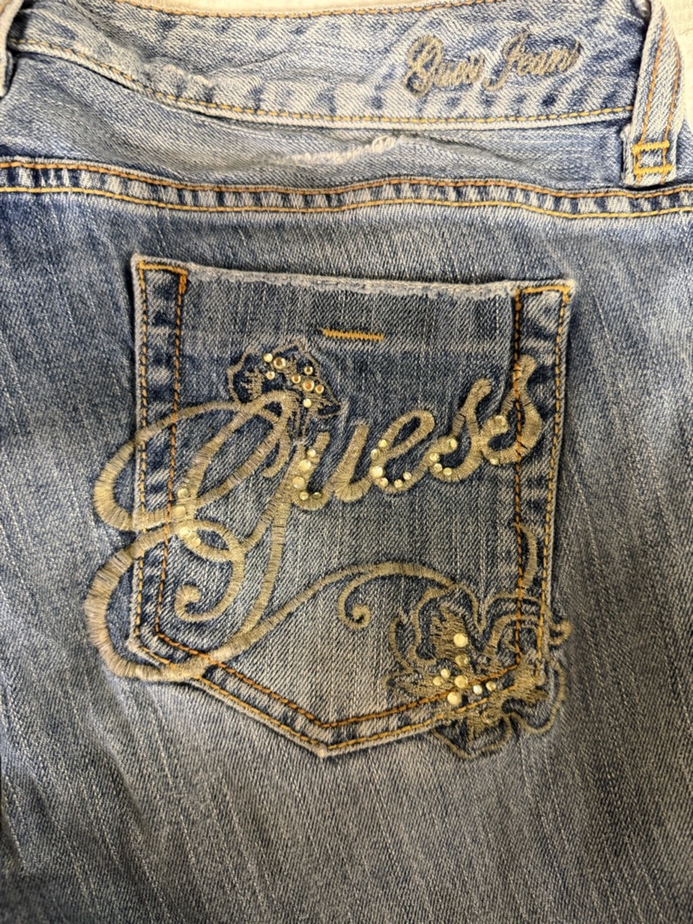 Guess Blue Distressed Denim Cutoff Shorts with Embroidered Back